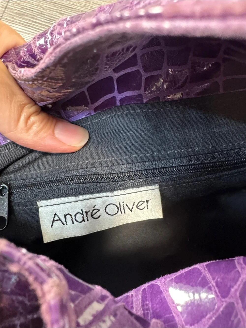 Andre Oliver Purple Croc-Embossed Shoulder Bag with Gold Hardware